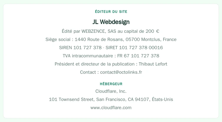 Coordonnées légales de l&rsquo;éditeur et de l&rsquo;hébergeur du site