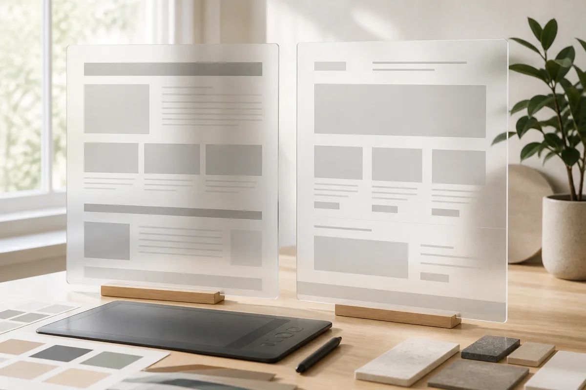 Comparaison avant et après d&rsquo;une page vitrine retravaillée sur sa typographie et ses espacements